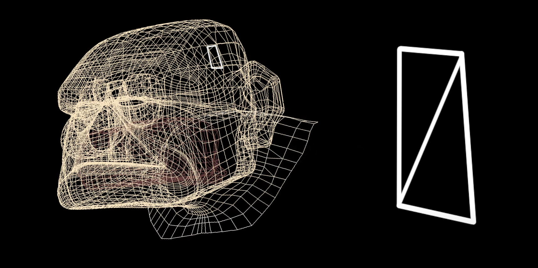 Left: The polygons of Carl Fredricksen from Pixar's Up. Right: A triangulated quadrilateral.