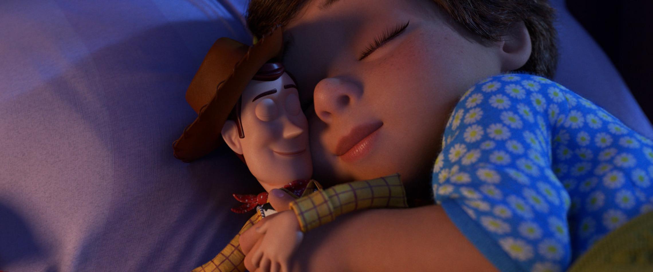 Notice the soft shadows, the blue haze from the moonlight, the warm tint from the lamp and the subsurface scattering that makes the skin looks natural and Woody's face looks like real plastic. Toy Story 4, Pixar Animations, 2019